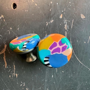 Jungle Book...Hand Rolled Knobs Pulls Handles 1960s 1970s 1990s Retro Artisan Bespoke Blue Orange Stripes Patterned Vibrant Colorful