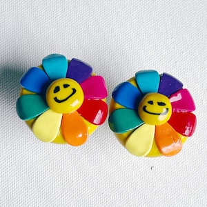 Retro Smiley Face Flower....Hand Rolled Knobs Drawer Pulls Handles 1960s, 1970s Retro Rainbow Smiley Face Artisan Bespoke Patterned Vibrant