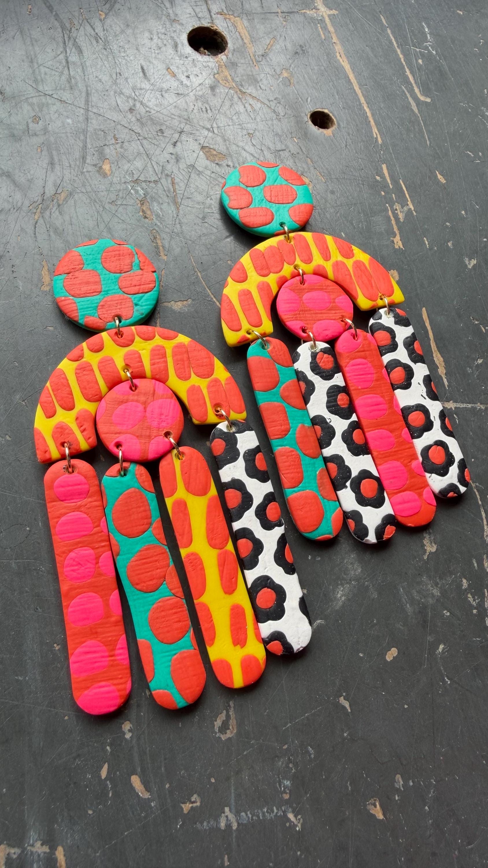 Patterned Floaties The No Floaties Necessary Pair, 4 Inch Patterned Polymer Clay Dangle ...