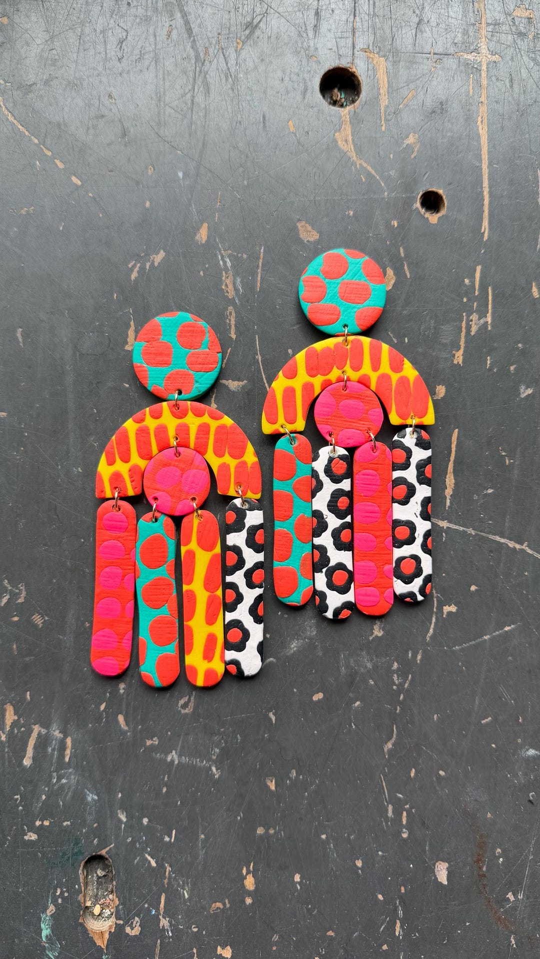 Patterned Floaties The No Floaties Necessary Pair, 4 Inch Patterned Polymer Clay Dangle ...