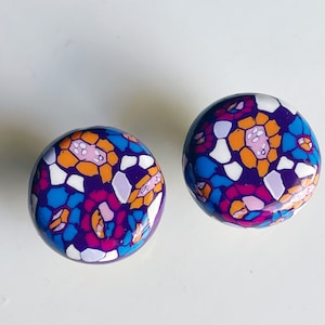 Blue Yesterdays....Hand Rolled Knobs Pulls Handles 1960s, 1970s, Retro Floral Artisan Bespoke Purple Blue Orange Patterned Vibrant Colorful