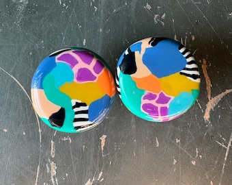 Jungle Book Handmade Colorful Polymer Clay Knobs - Retro Blue Orange Pattern