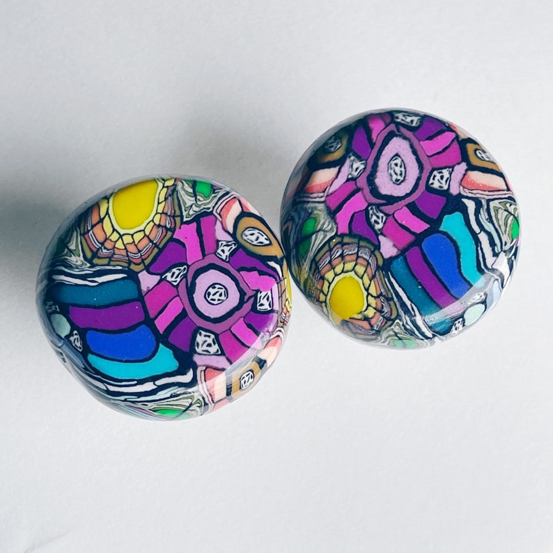Life, Illustrated...Hand Rolled Knobs Drawer Pulls 1960s, 1970s, Retro Floral Blue Purple Rainbow Artisan Bespoke Patterned Vibrant Colorful image 2