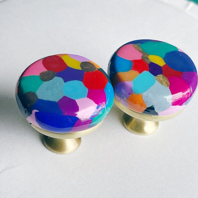 Hand Rolled Rainbow Knob, Retro Colorful Spots, Bespoke Artisan Pull image 2