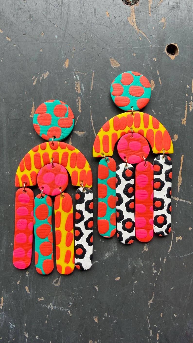 Patterned Floaties The No Floaties Necessary Pair, 4 Inch Patterned Polymer Clay Dangle ...