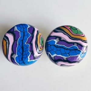 Delta Dawn....Hand Rolled Knobs Pulls Handles 1960s, 1970s, Retro Floral Artisan Bespoke Purple Blue Orange Pink Patterned Colorful