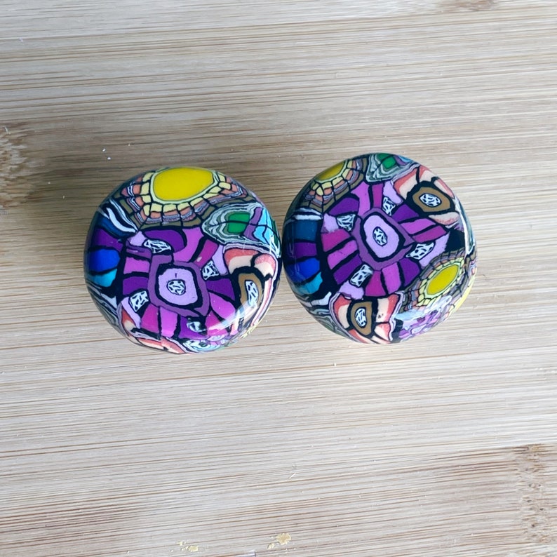 Life, Illustrated...Hand Rolled Knobs Drawer Pulls 1960s, 1970s, Retro Floral Blue Purple Rainbow Artisan Bespoke Patterned Vibrant Colorful image 4