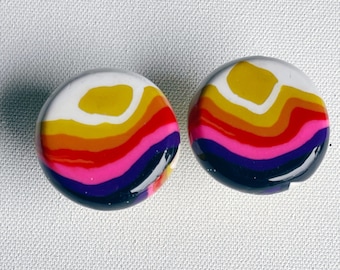 Retro Striped Polymer Clay Knob, Hand-Sculpted Colorful Cabinet Hardware