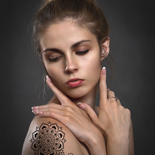 Pochoir autocollant pour tatouage temporaire au henné, avec paillettes, au jagua ou à l'encre temporaire S262