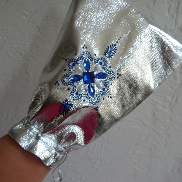 Gants pour mariage oriental, gants pour le henné, gants de mariage, gants pour la mariée, gants henné, gants bleu/argent , gants avec perles