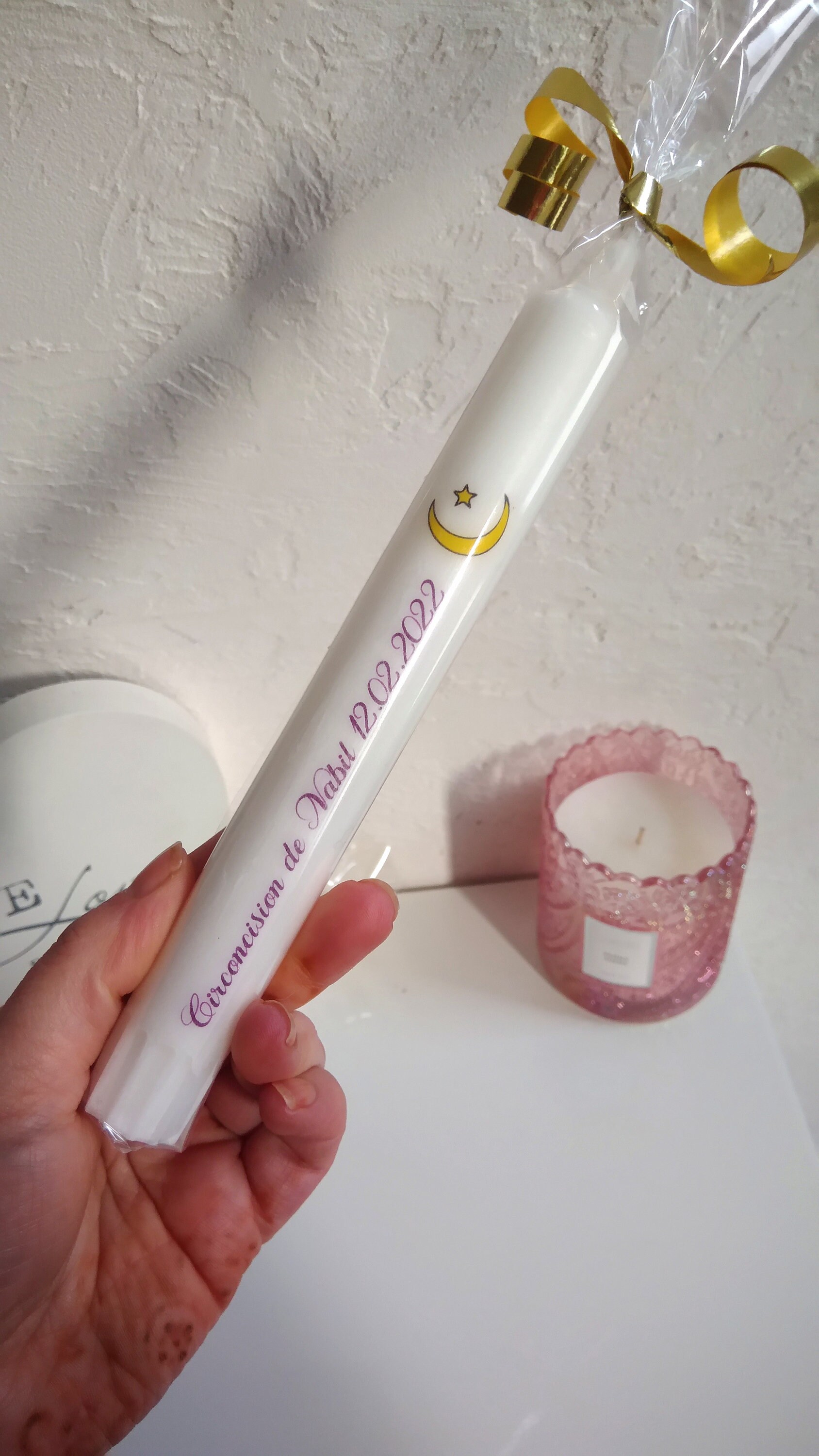 Cierge Circoncision - Cierge Personnalisé Mariage- Cadeau Invité Souvenir 19 cm