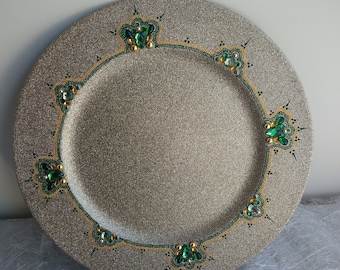 Plateau cérémonie du henné, plateau de mariage, soirée henné, plateau de circoncision, thali pour cérémonie religieuse, motif bijou vert or