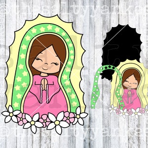 Virgin Mary Cute Cartoon Style Layered SVG File Descargar
