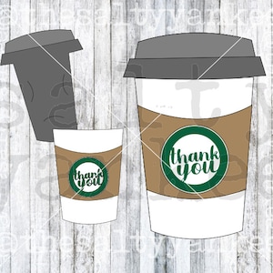 Modèle de porte-carte-cadeau Fichier Merci Tasse à café SVG Fichier Télécharger