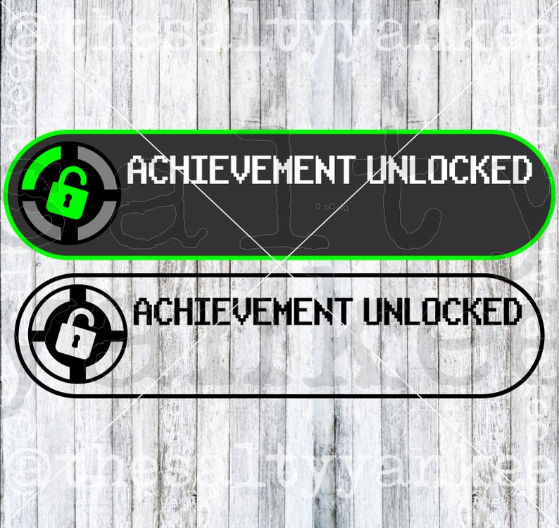 May include: Two green and black digital achievement unlocked banners with a green padlock icon in a circle. The text on the banners reads "Achievement Unlocked".