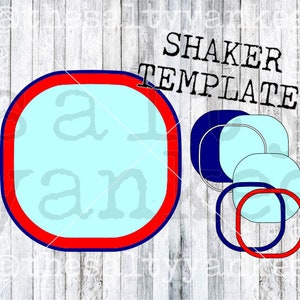 May include: Shaker template with a red, white, and blue design. The template is a square with rounded corners and a blue border. The inside of the square is white with a red border. The template is perfect for creating custom shaker cards.