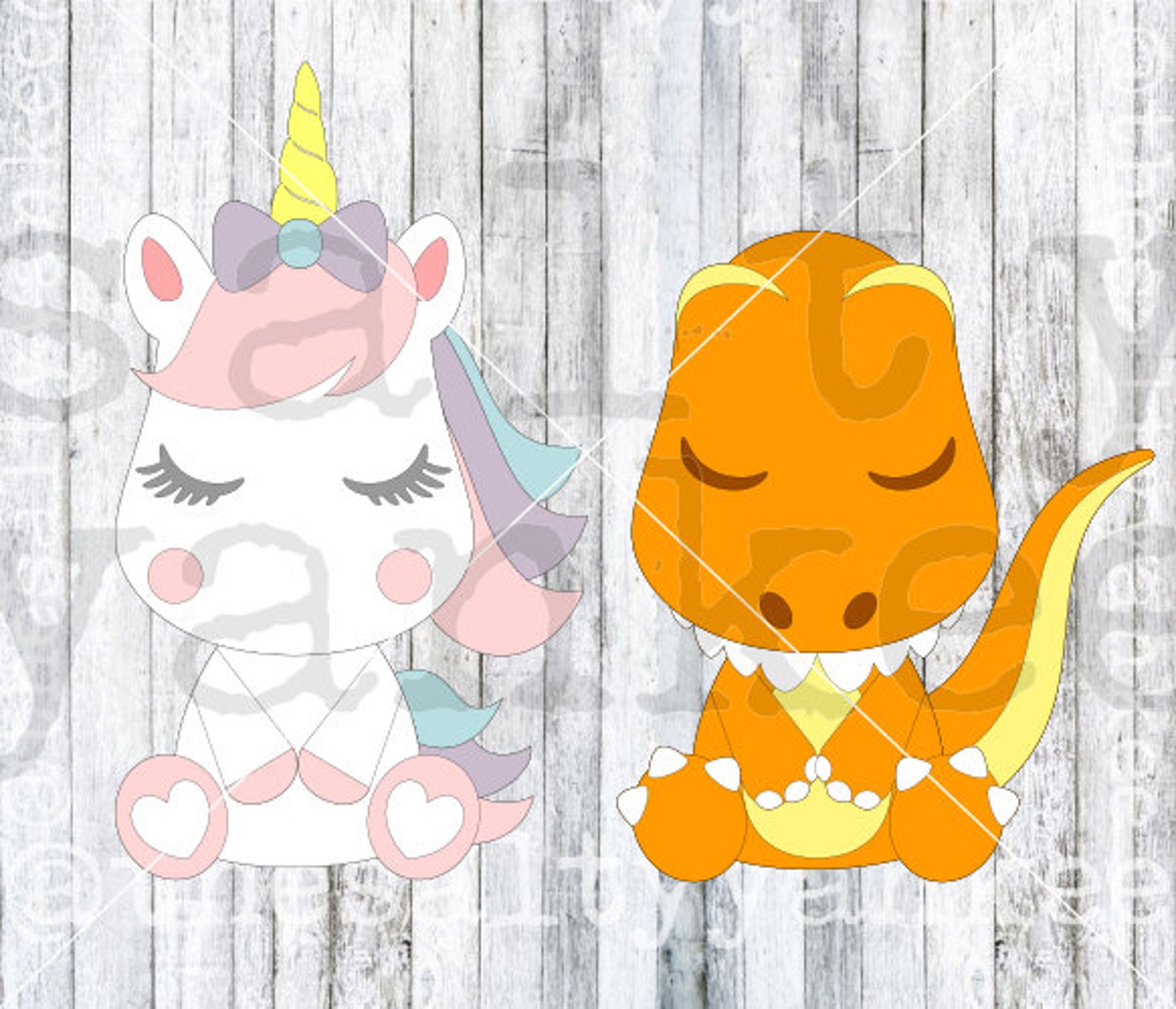 Süßes Baby Sitzende Einhorn und Dinosaurier Layered SVG