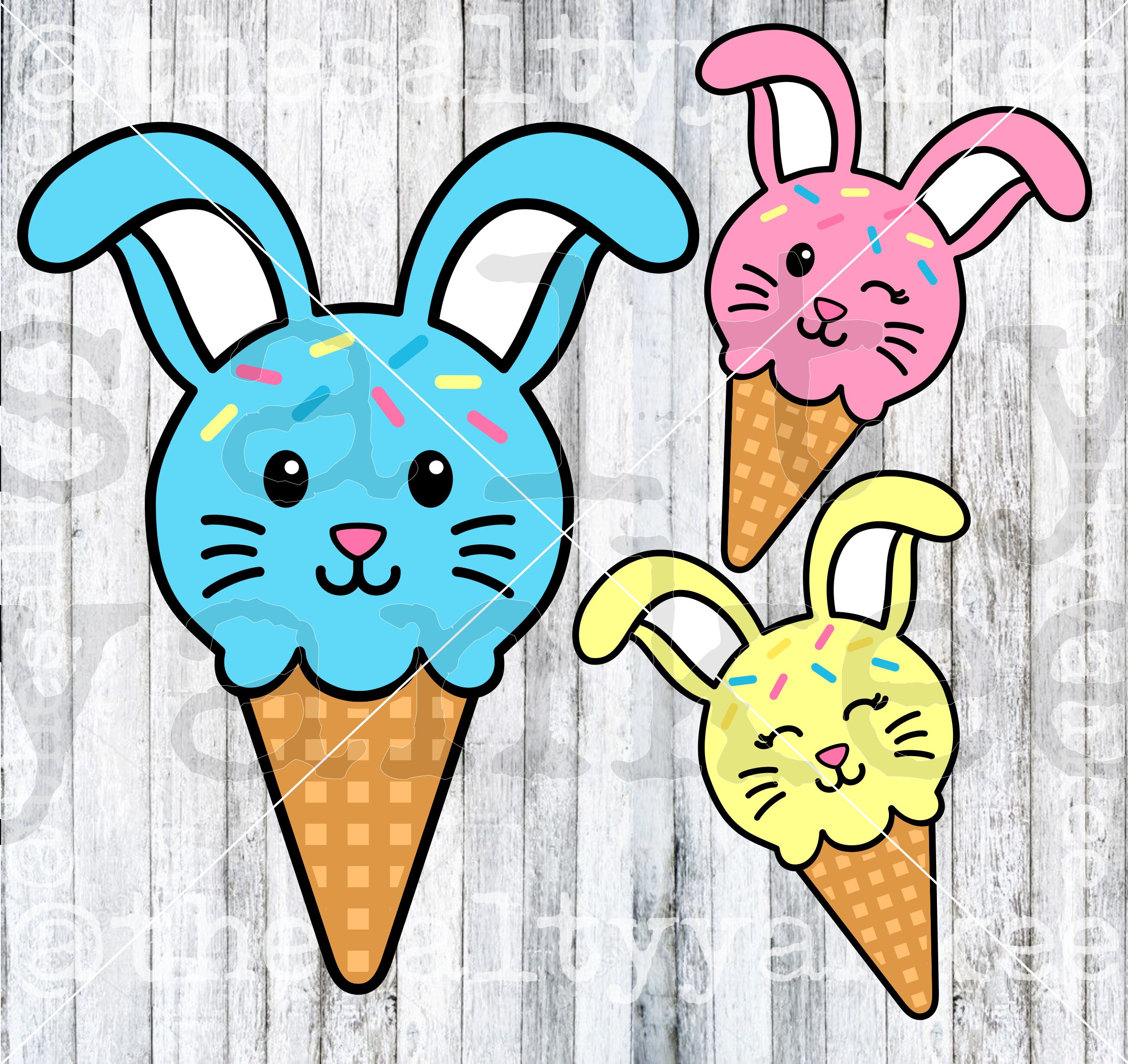 Bunny Ice Cream Cones Easter Layered SVG File Download