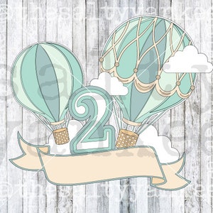 Hot Air Balloon Cake Topper Template 2 y Blank Clipart SVG File Descargar