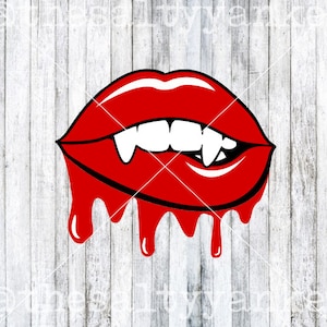 Puede incluir: Labios rojos de vampiro goteando con colmillos. Diseño gráfico de temática de Halloween.