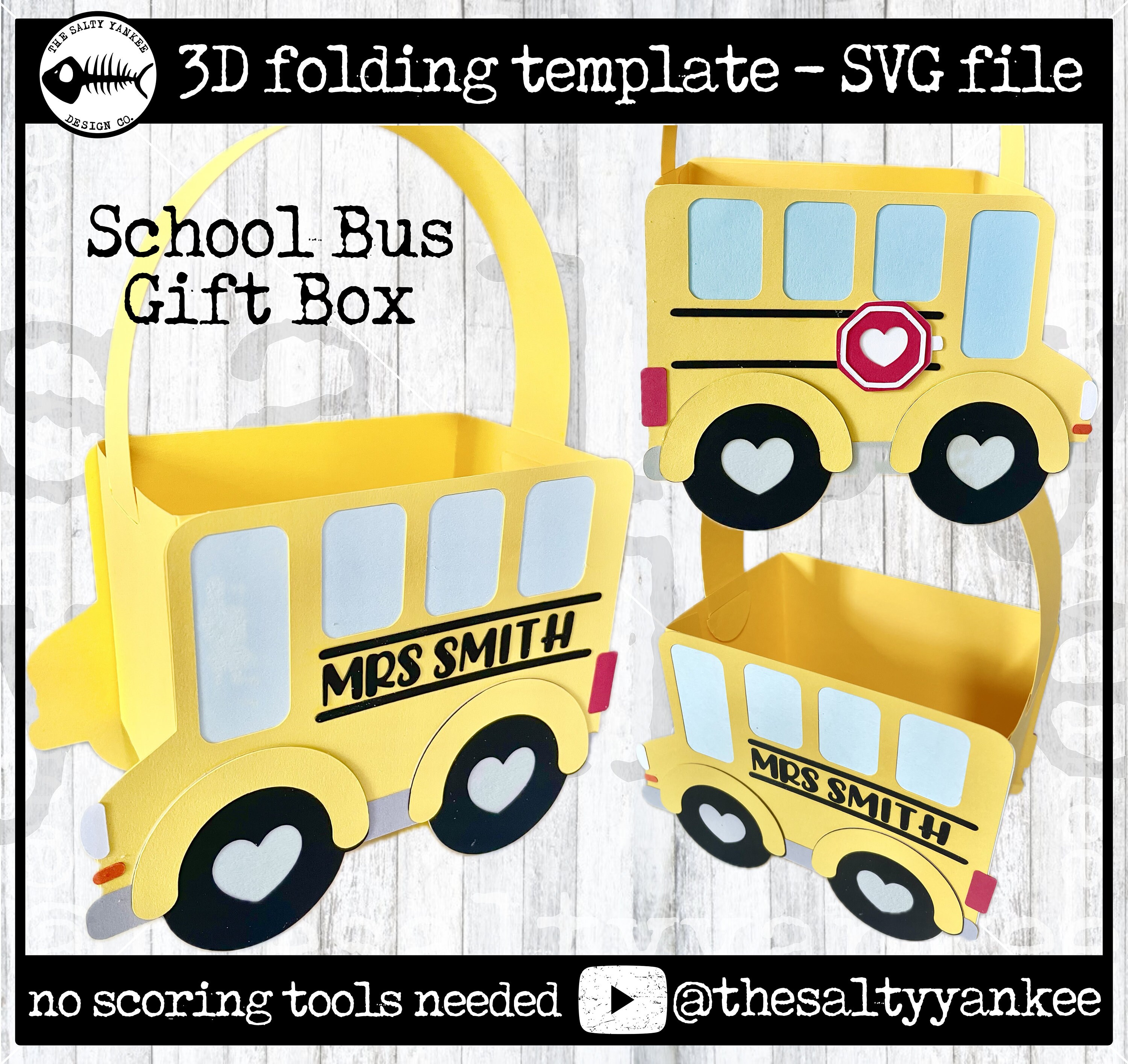 School Bus Box 3D Folding SVG File Template Digital File Download