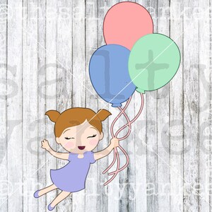 Little Baby Girl Floating with Balloons Clipart SVG File Download