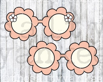 Hippie Glasses Groovy Daisies Layered SVG File Descargar