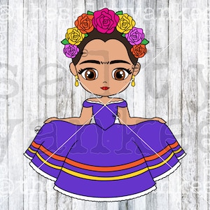 Frida Kahlo Fridita Cute Chibi Style Clipart SVG Layered File Descargar