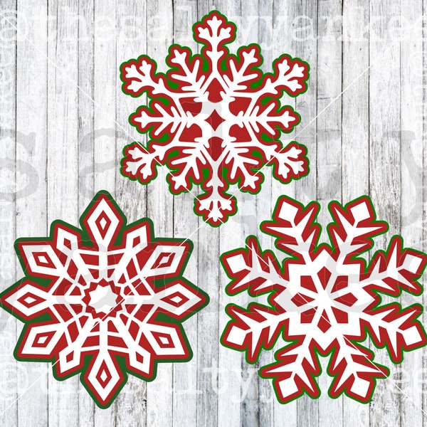 Three Color Layered Snowflakes Winter Snow Christmas Clipart SVG Layered File Download