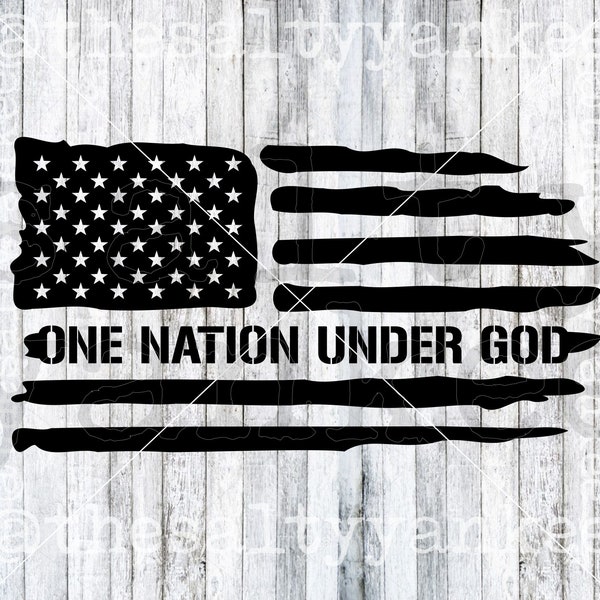 One Nation Under God Pledge of Allegiance Distressed American Flag Tattered Stars and Stripes Clipart SVG Layered File Download