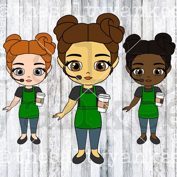 SY Dolls Barista Coffee Shop Girl Customizable Layered SVG and PNG File Download
