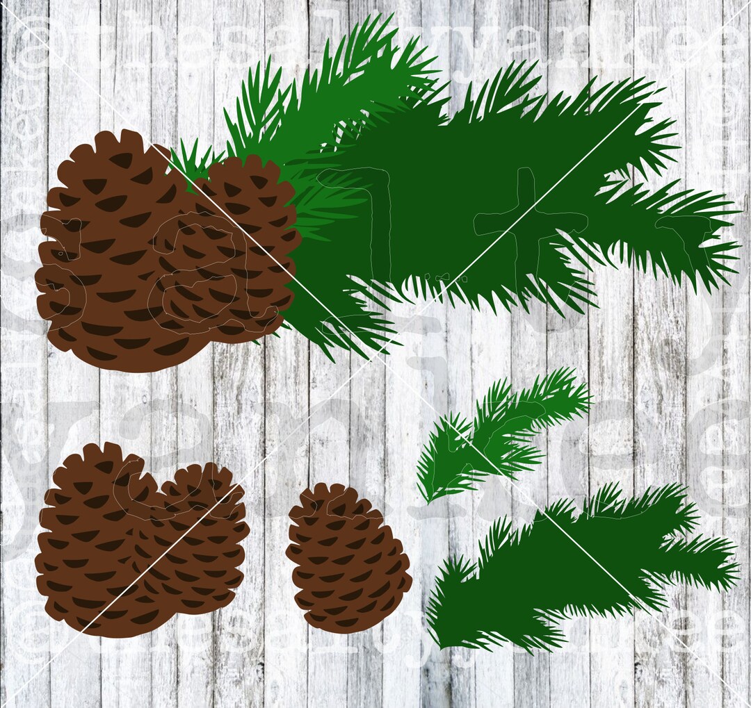 Winter Pine Cones and Pine Tree Branches Christmas Tree Pieces Clipart ...