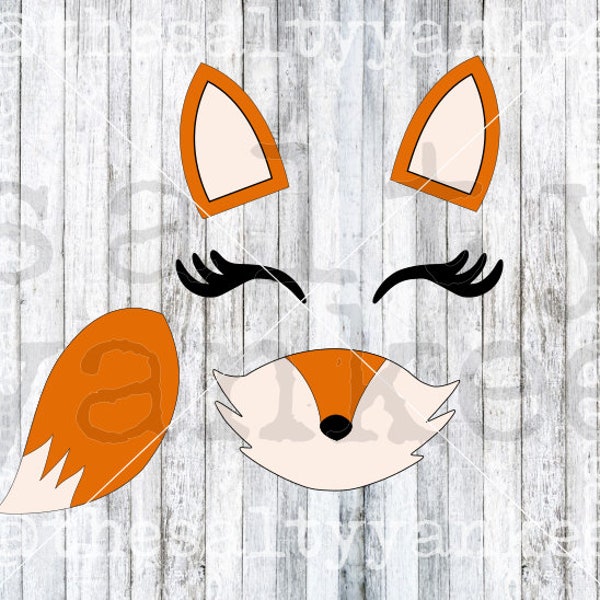 Fox Ears Nose Mouth Eyelashes Tail Layered SVG File Download