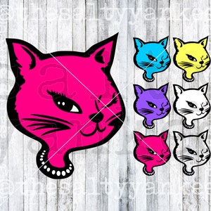 Retro 90s Winking Kitty Cat Inspired by the Vending Machine Stickers Layered SVG File Download