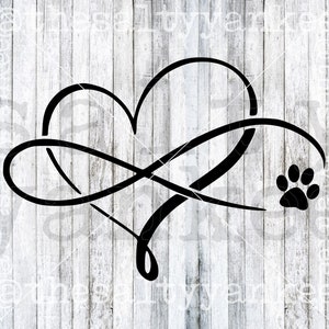 Gezeichnetes Herz mit Unendlichkeitssymbol und Pfote Druck Clipart SVG Layered Datei Download