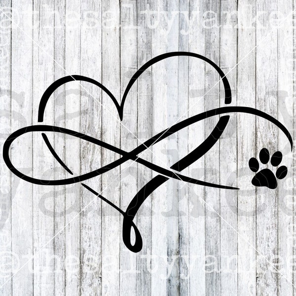 Sketched Heart with Infinity Symbol and Paw Print Clipart SVG Layered File Download