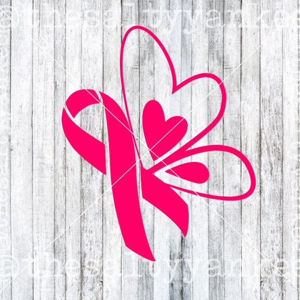Breast Cancer Awareness Ribbon with Butterfly Wings SVG File Download