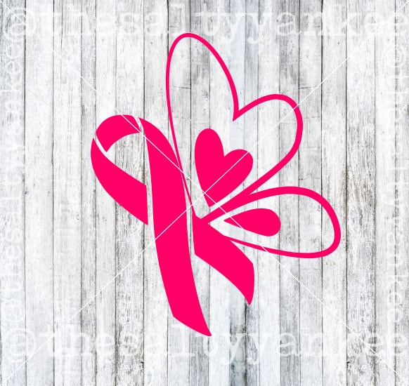 Breast Cancer Awareness Ribbon with Butterfly Wings SVG File Download