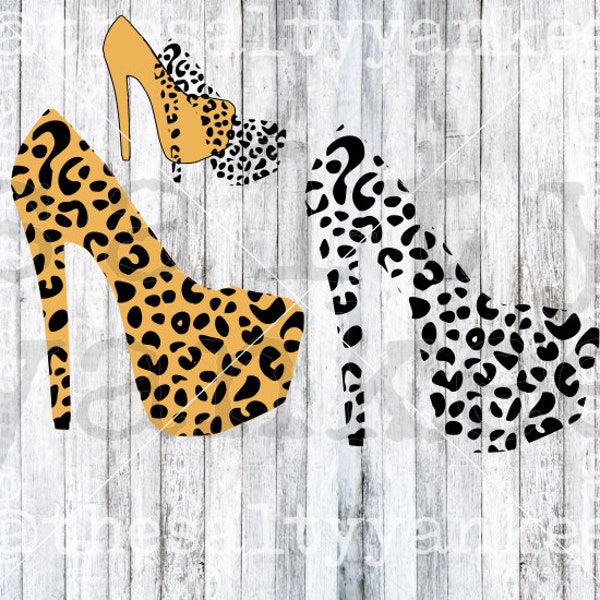 Leopard Cheetah Print High Heeled Shoes Heels Layered Clipart SVG File Download