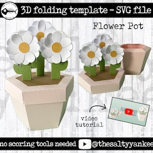 Plantilla de archivo SVG plegable 3D para maceta de jardín de flores, descarga de archivo digital, Día de la Madre, primavera, Pascua, floral