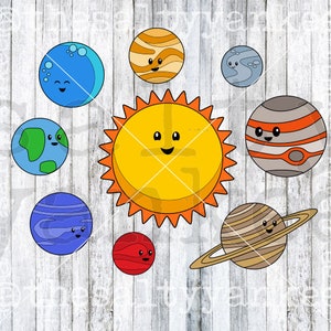 Sistema solar conjunto de planetas de dibujos animados. planetas del sistema  solar sistema solar con nombres.