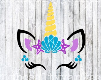 Unicorn Face wearing Mermaid Crown SVG File Download