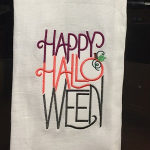 Happy Halloween ombre embroidered flour sack towel image 1