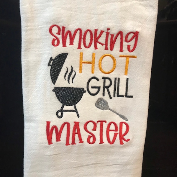 Smoking hot grill master embroidered flour sack towel | bbq kitchen towel | grill master | gift for him | gift for dad | gift for husband |