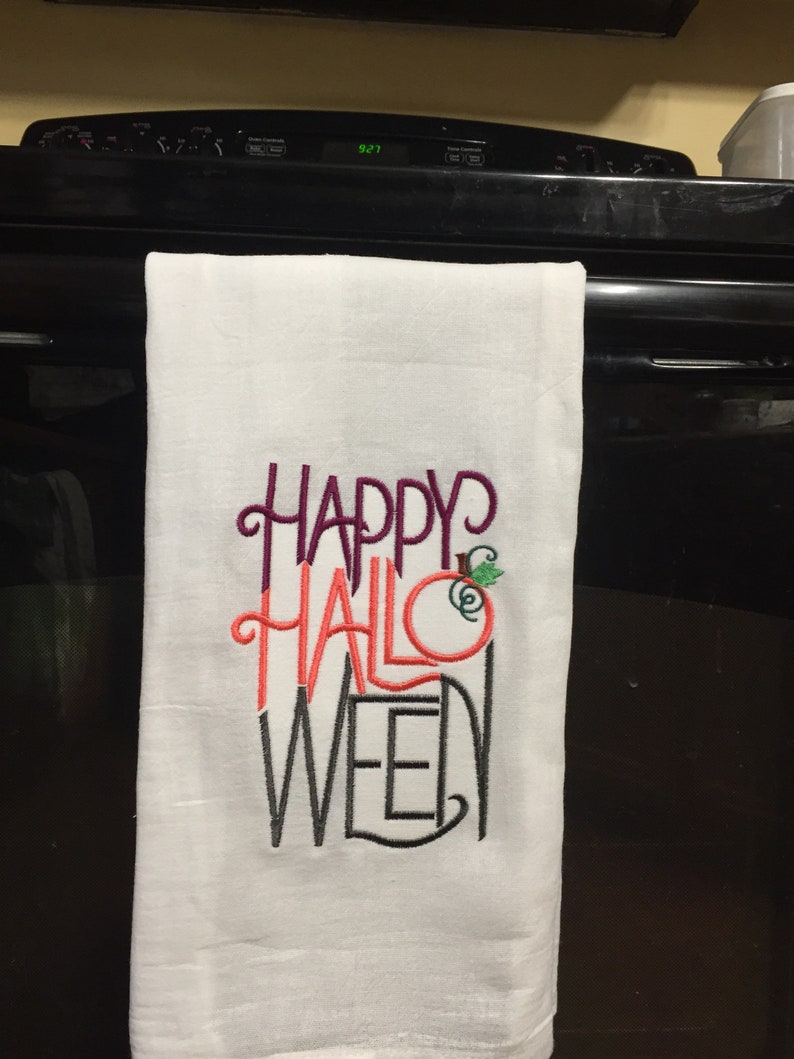 Happy Halloween ombre embroidered flour sack towel image 1