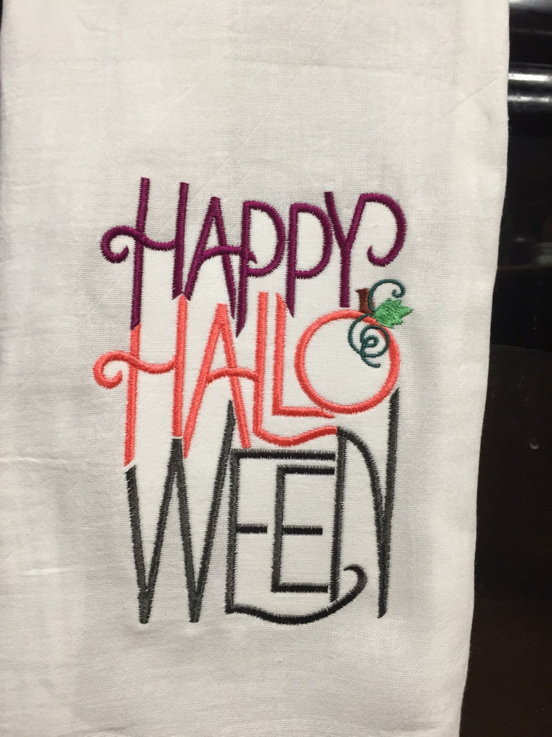 Happy Halloween ombre embroidered flour sack towel image 2