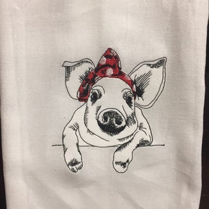 Pig embroidered kitchen towel | embroidered flour sack towel | tea towel | hand towel | farmhouse kitchen | pig kitchen decor