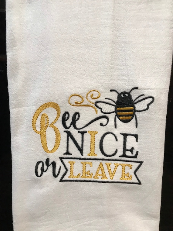 Flour Sack Embroidered Bee Tea Towel