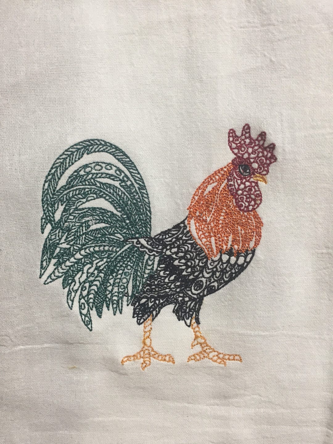 Henna Rooster Embroidered Flour Sack Towel - Etsy
