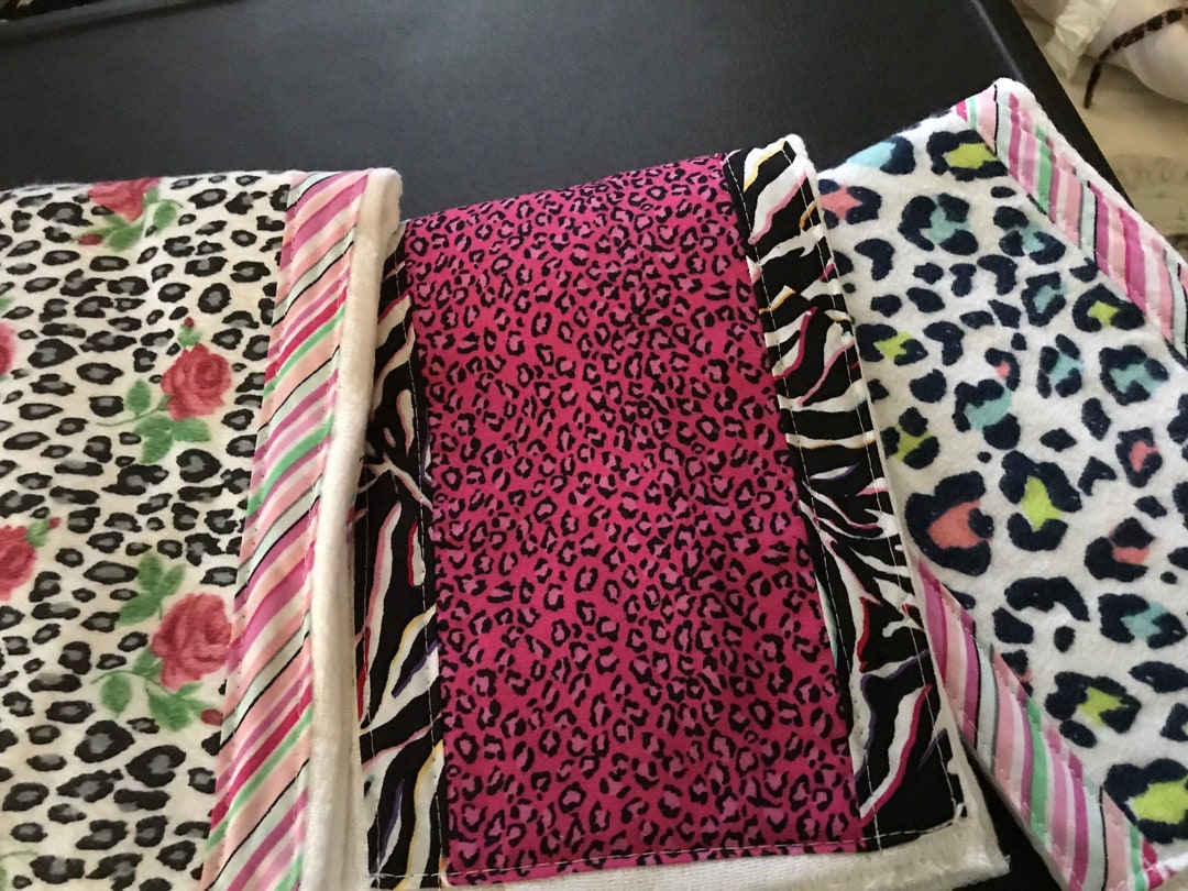 Burp Cloths, Baby Girl, Set of Three, Animal Print, Baby Girl Shower
